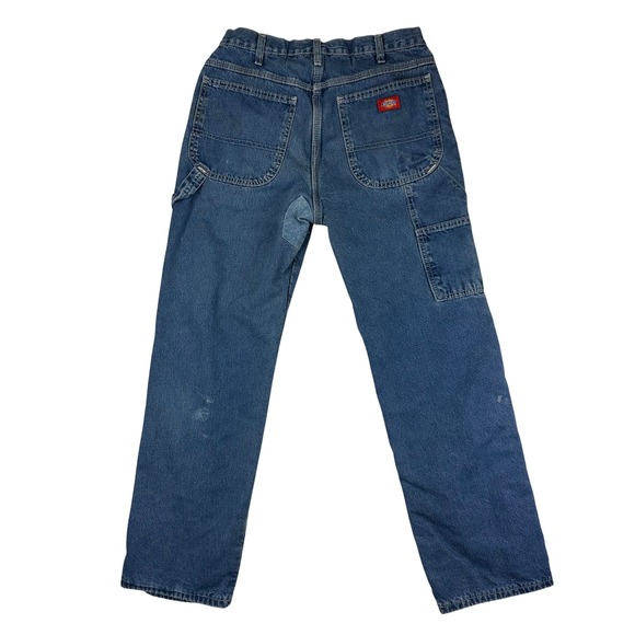 Dickies Mens Flannel Lined Carpenter Jeans Blue Denim Genuine Work Pants 32x30 - Picture 2 of 16